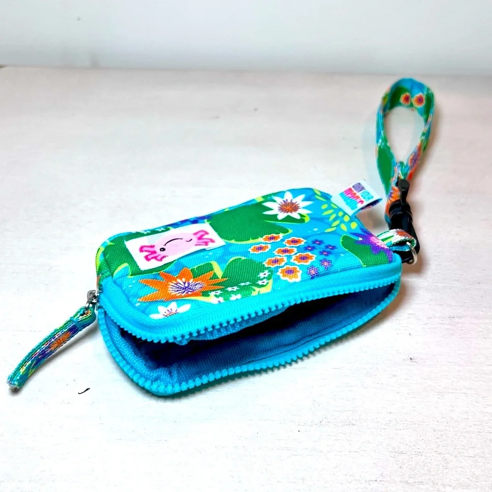 LITTLE BROWNIE BAKERS Axolotl Floral Zip Wallet Teal Wristlet Kids NWOT Gift